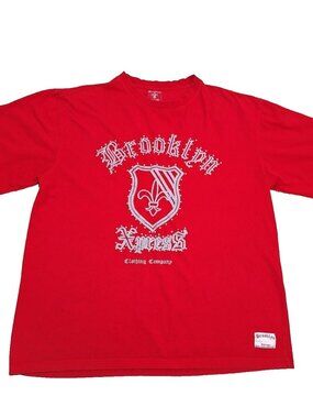 Vintage Y2K BROOKLYN XPRESS T-Shirt Mens XL Studded Baggy Red, Embroidered